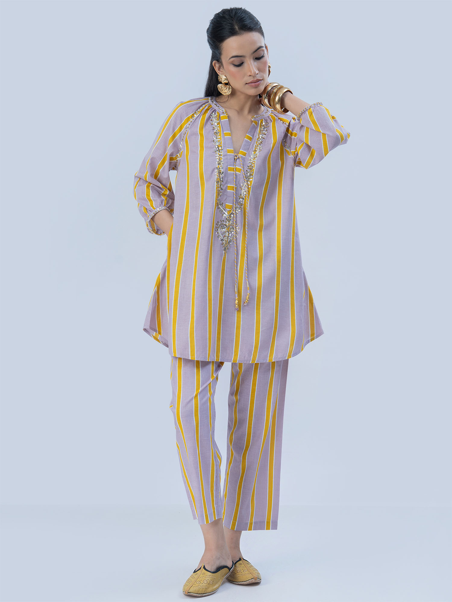 Chamak Dhamak Cotton Print Sequins Matching Set