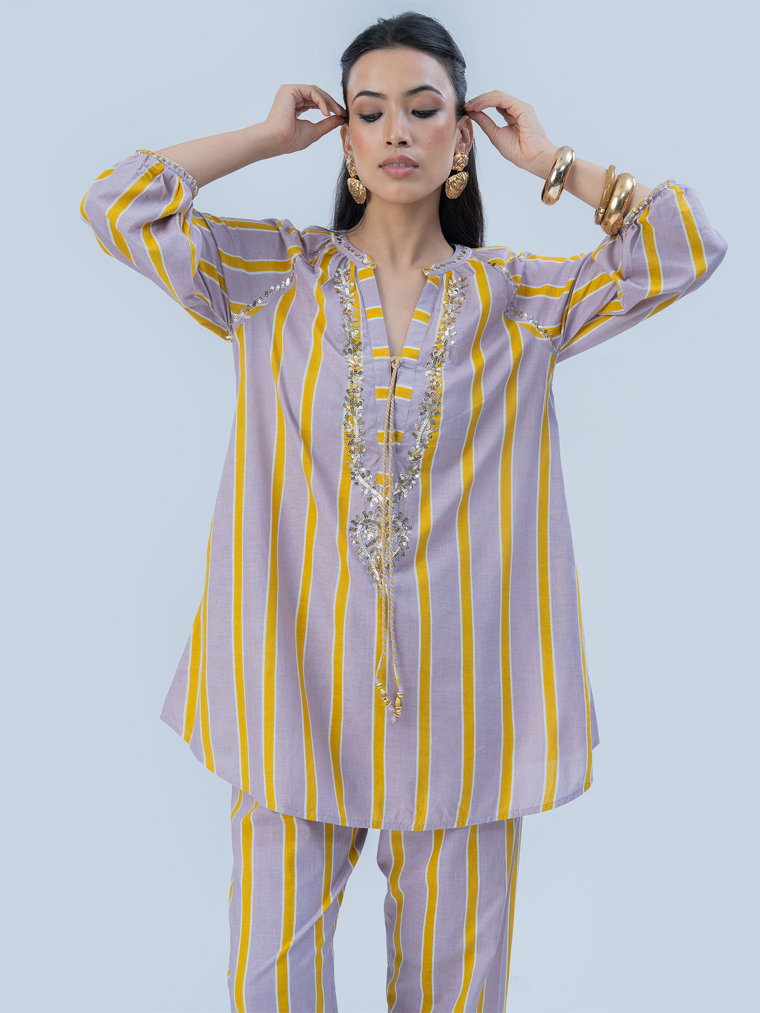 Chamak Dhamak Cotton Print Sequins Matching Set