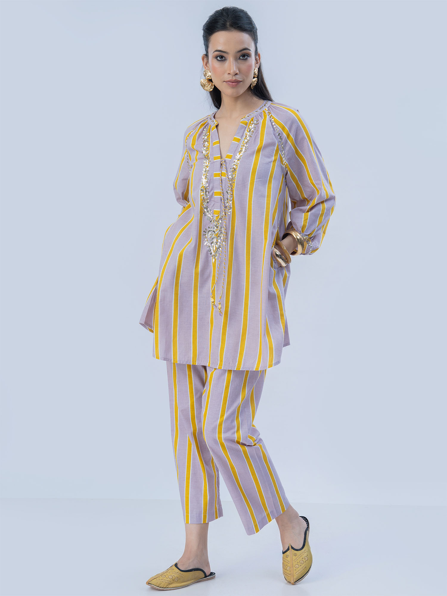 Chamak Dhamak Cotton Print Sequins Matching Set