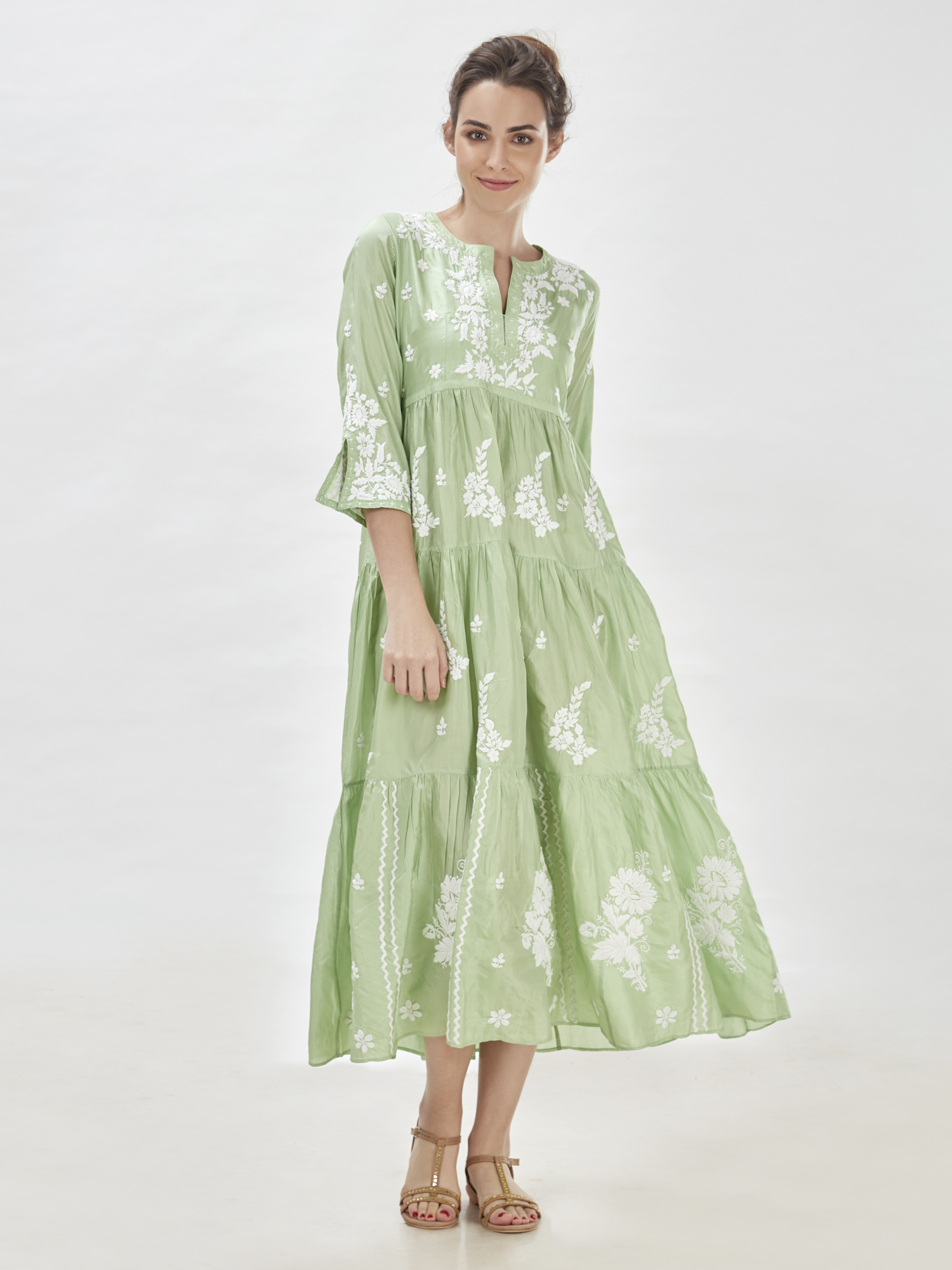 Duchess Maxi Dress, Natural Silk Maxi Dress, Anise (Grn) - Ahilaya