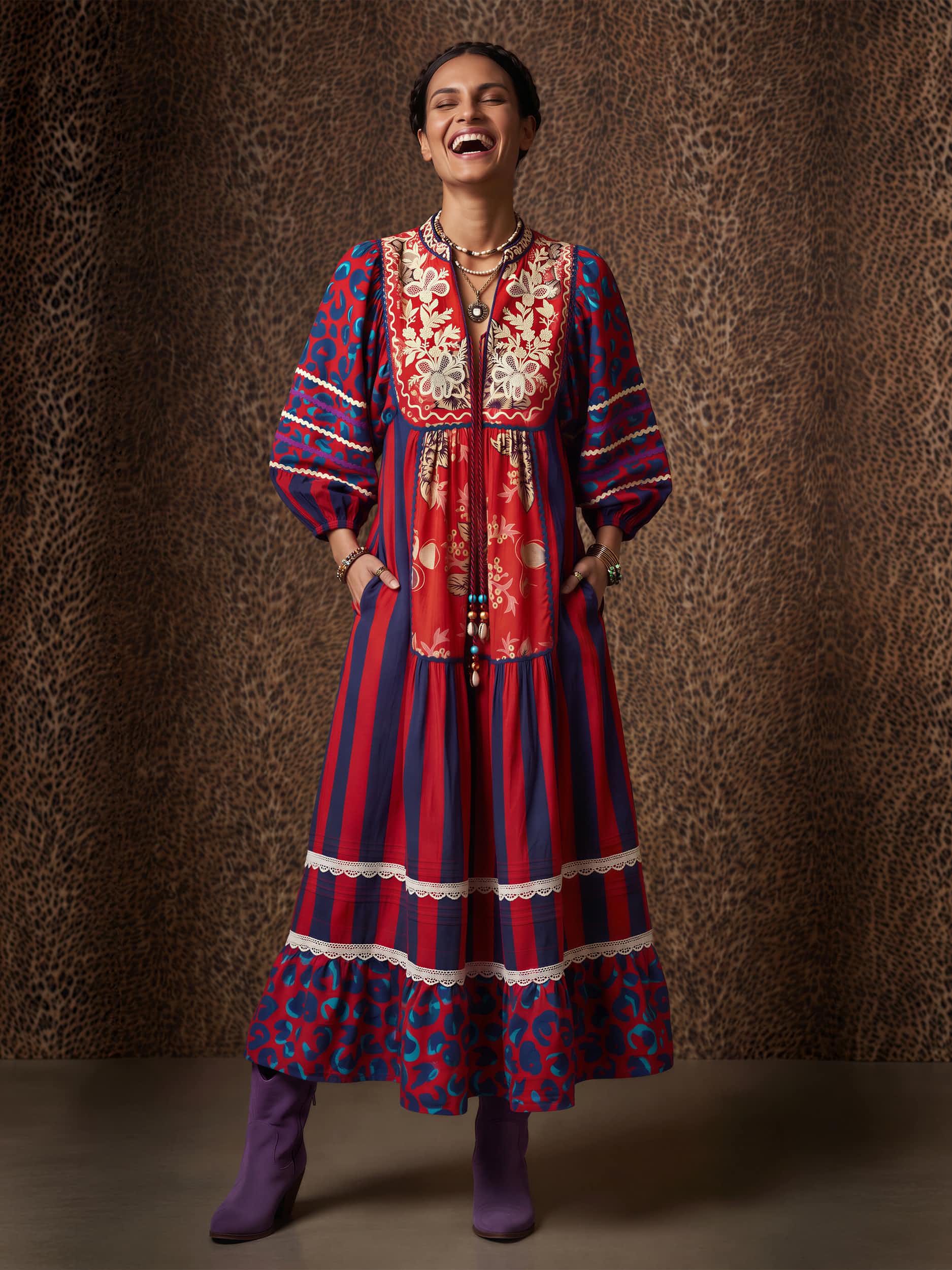 Jodhpur Mixed Print Cotton Dress