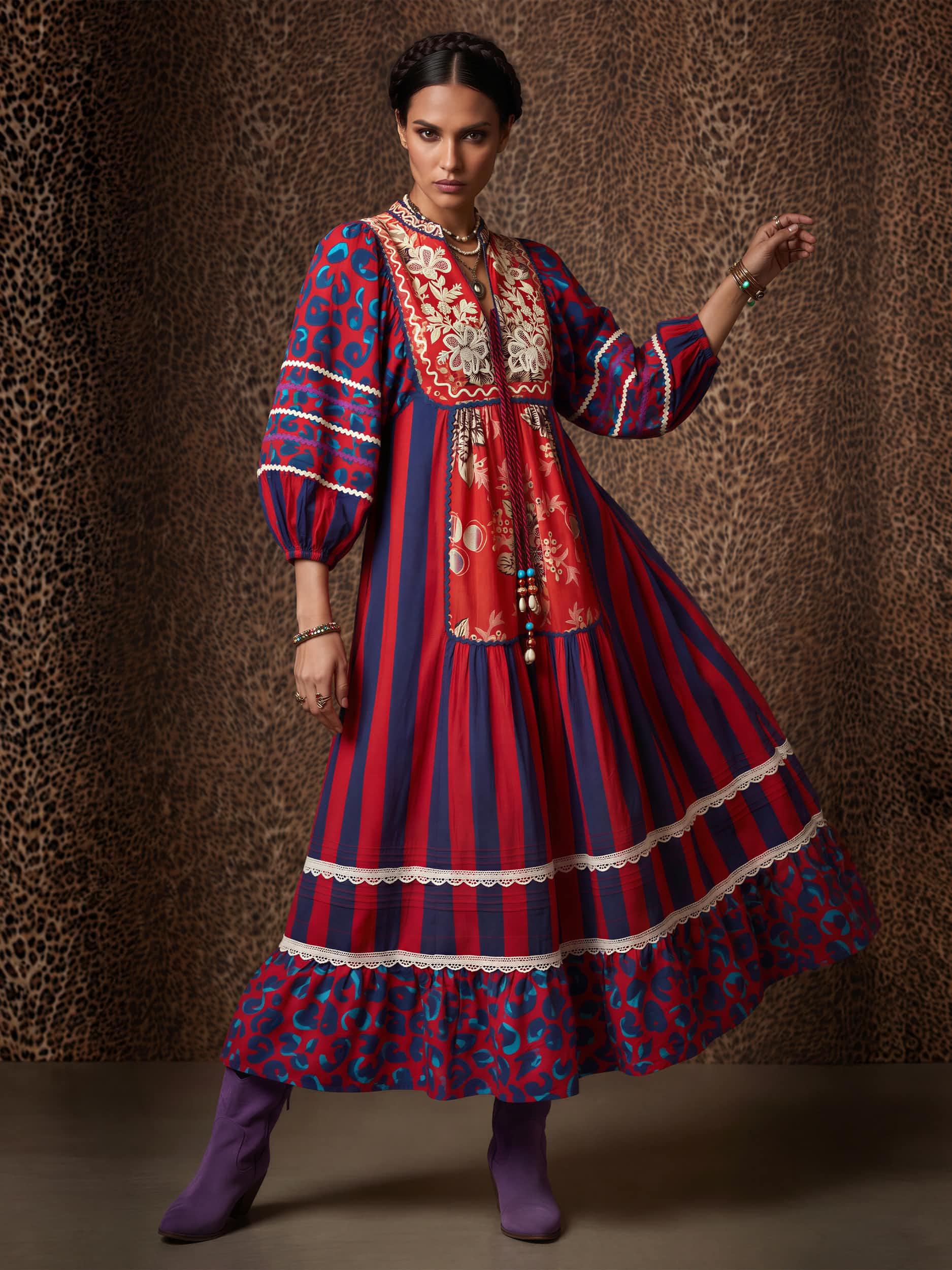 Jodhpur Mixed Print Cotton Dress