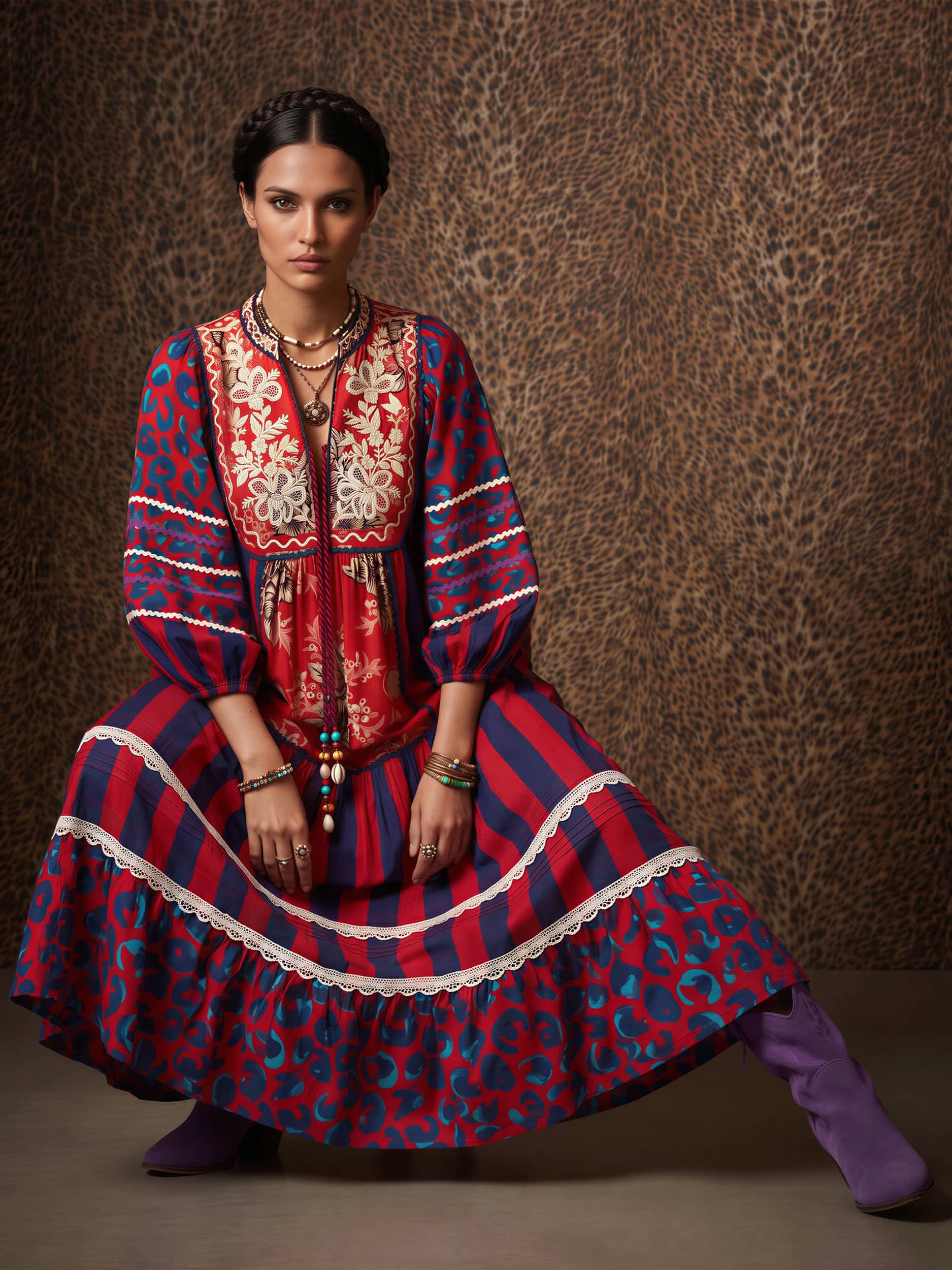 Jodhpur Mixed Print Cotton Dress