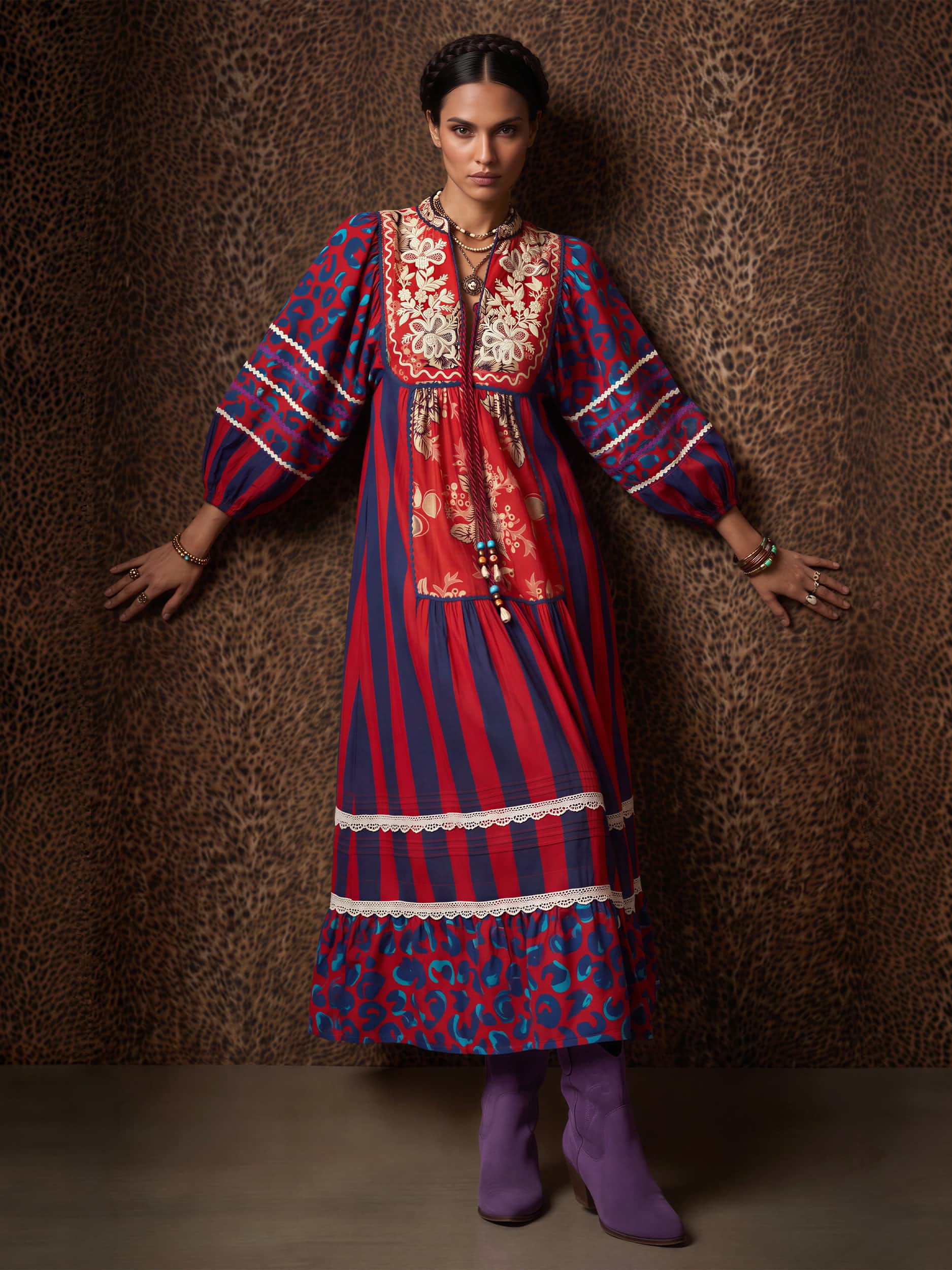 Jodhpur Mixed Print Cotton Dress