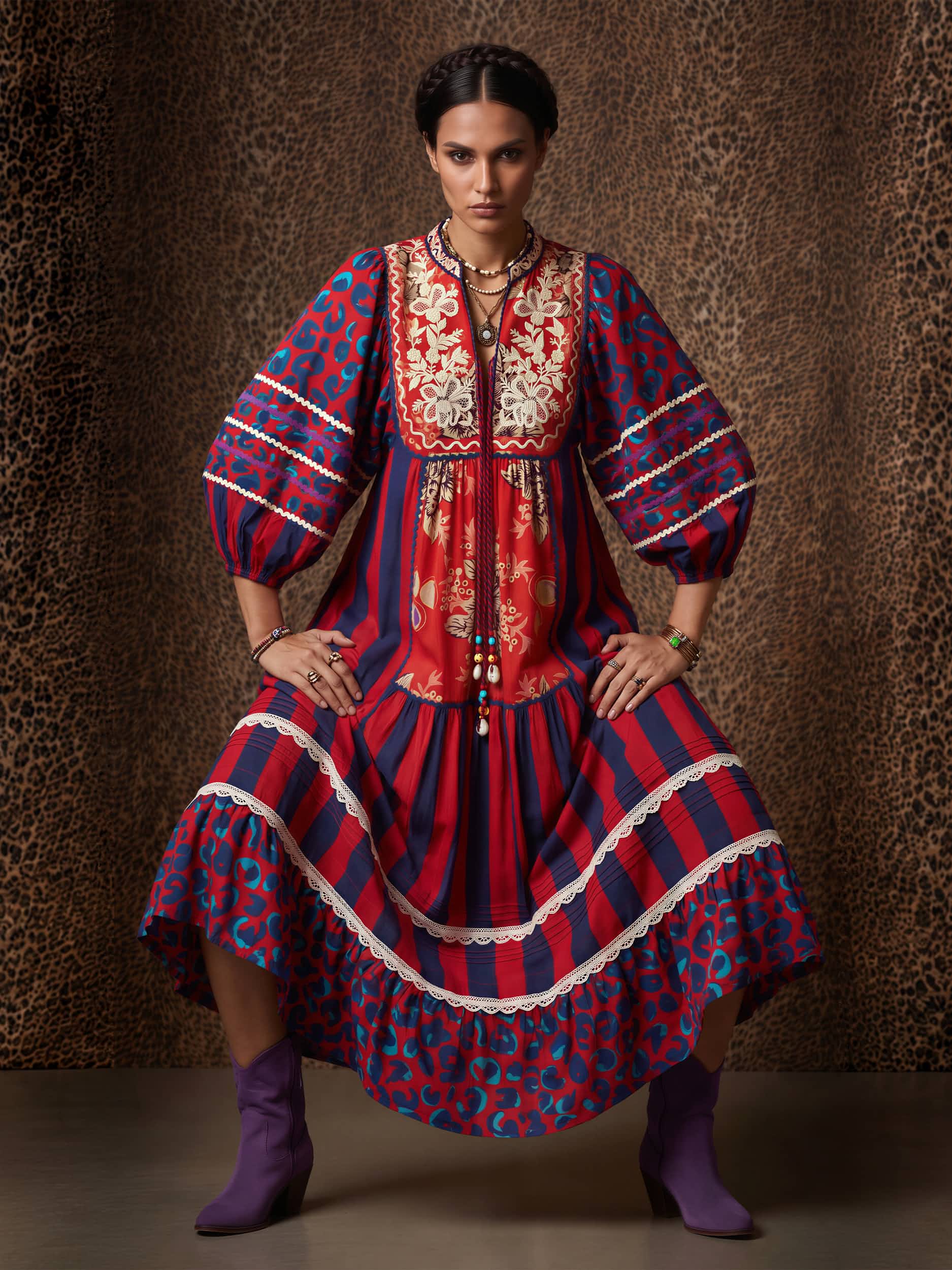 Jodhpur Mixed Print Cotton Dress