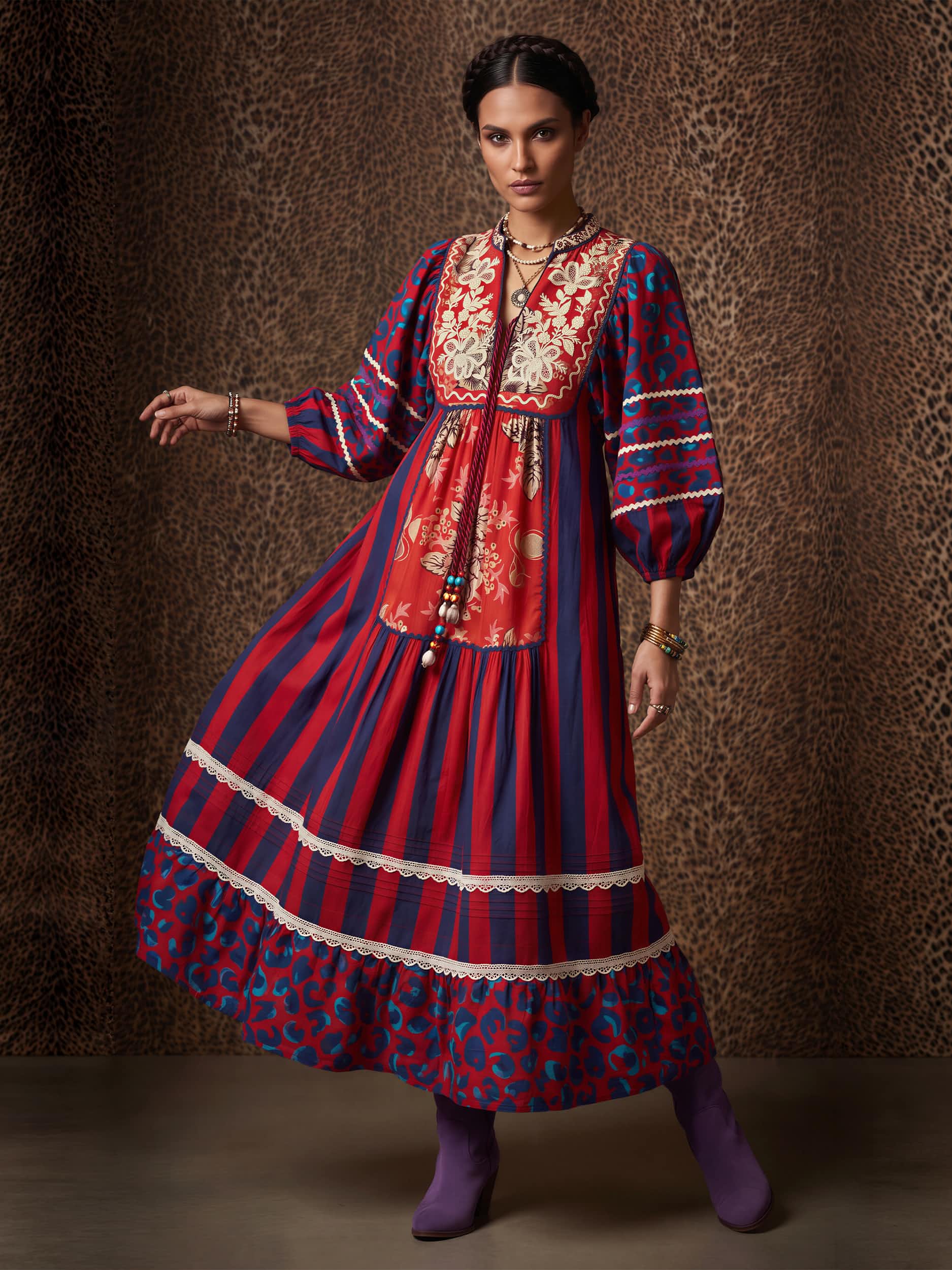 Jodhpur Mixed Print Cotton Dress