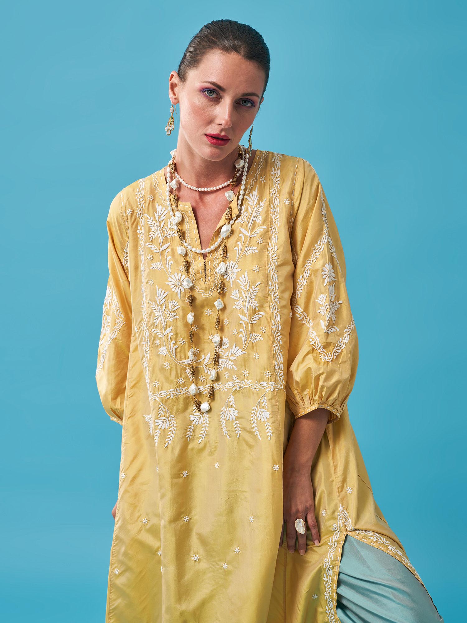 Lalibela Natural Silk Kaftan, Natural Silk Kaftan, Topaz (yllw) - Ahilaya