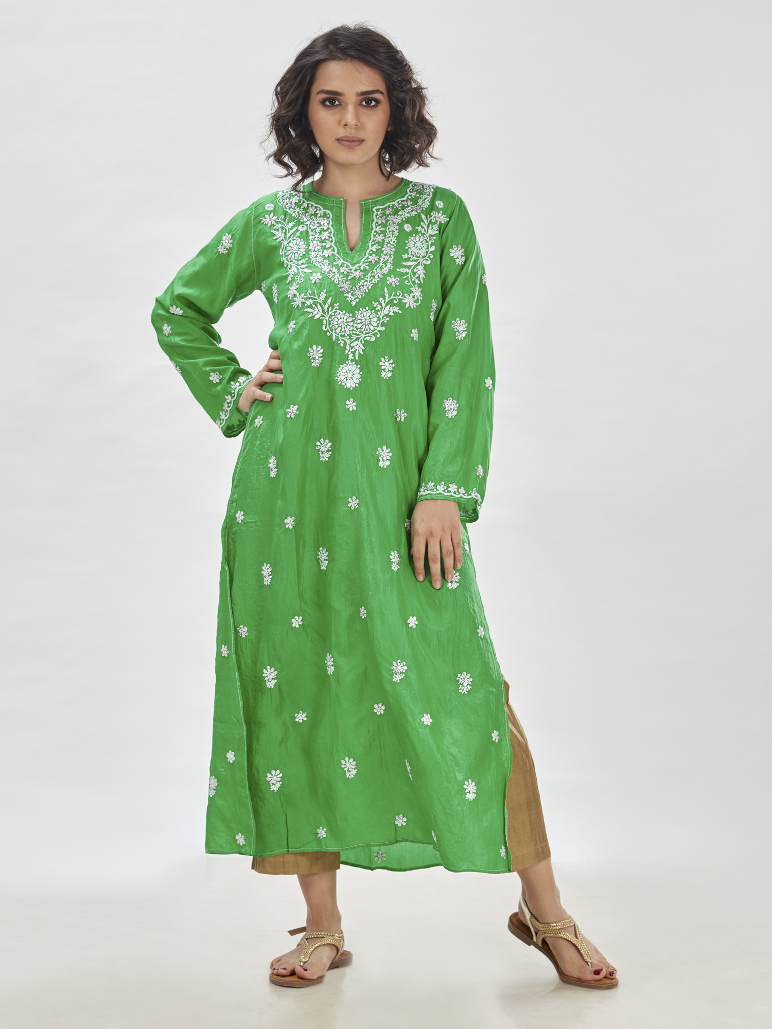 Shiva Kaftan, Washed Silk Kaftan, Peridot (Grn) - Ahilaya