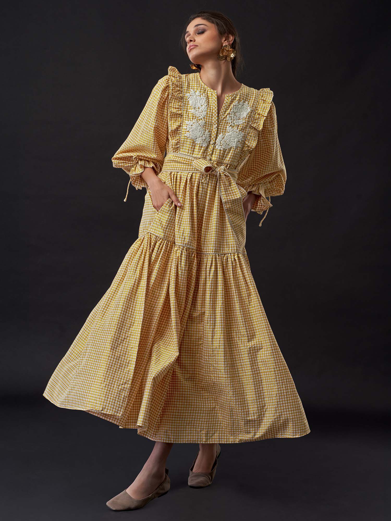 Sireneuse Metallic Thread Cotton Maxi Dress