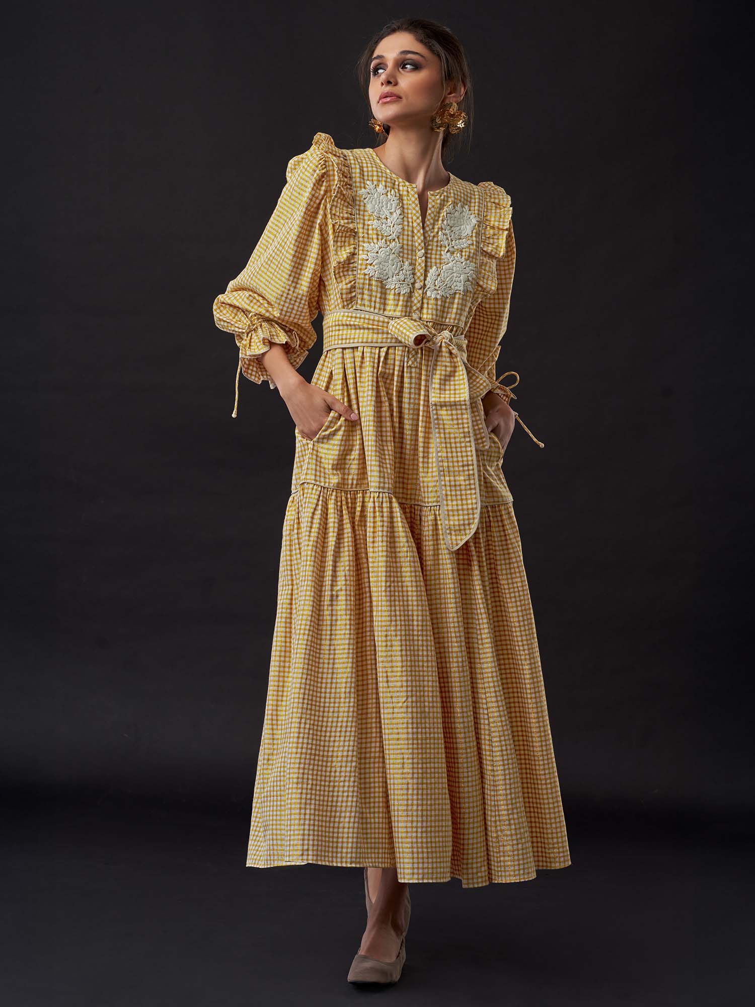 Sireneuse Metallic Thread Cotton Maxi Dress